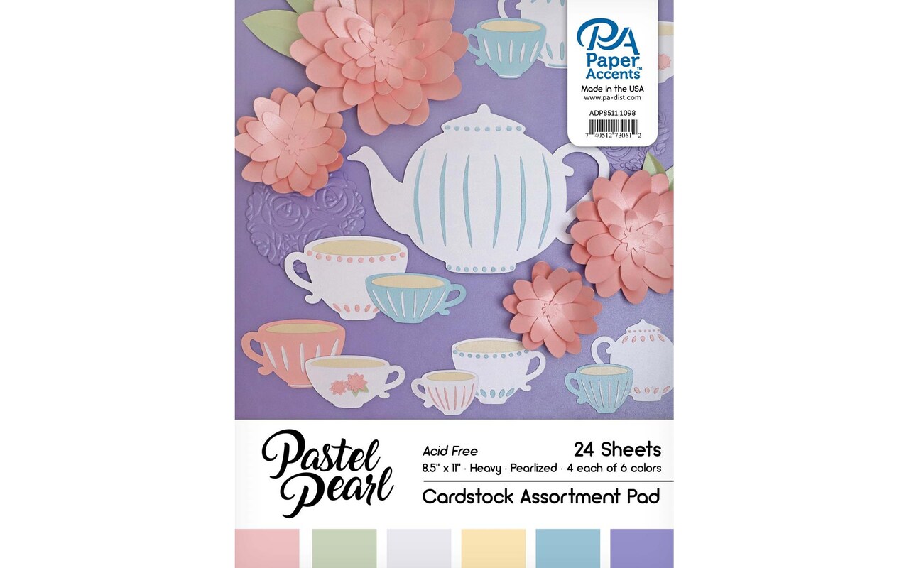 Accent Design Paper Accents Cardstock Pad, 8.5 x 11 Inches, Pastel Pearlized Assortment, 24 Sheets, Heavyweight Textured Cardstock, Scrapbooking, Card Making, Craft Paper for DIY Projects